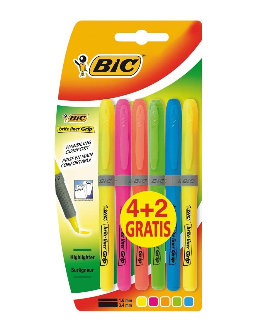 Bic Brit Liner Grip 4+2 Pack de 6 Marcadores Fluorescentes