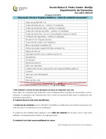 Lista de Material Escolar EV/PA (7.º, 8.º e 9.º anos) Escola Basica D.Pedro Varela 2023/2024