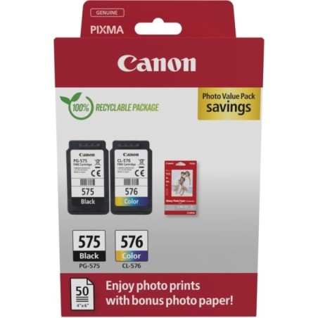 Pack 2 tinteiros Canon PG575 / CL576 + 50Folhas Papel Fotografico